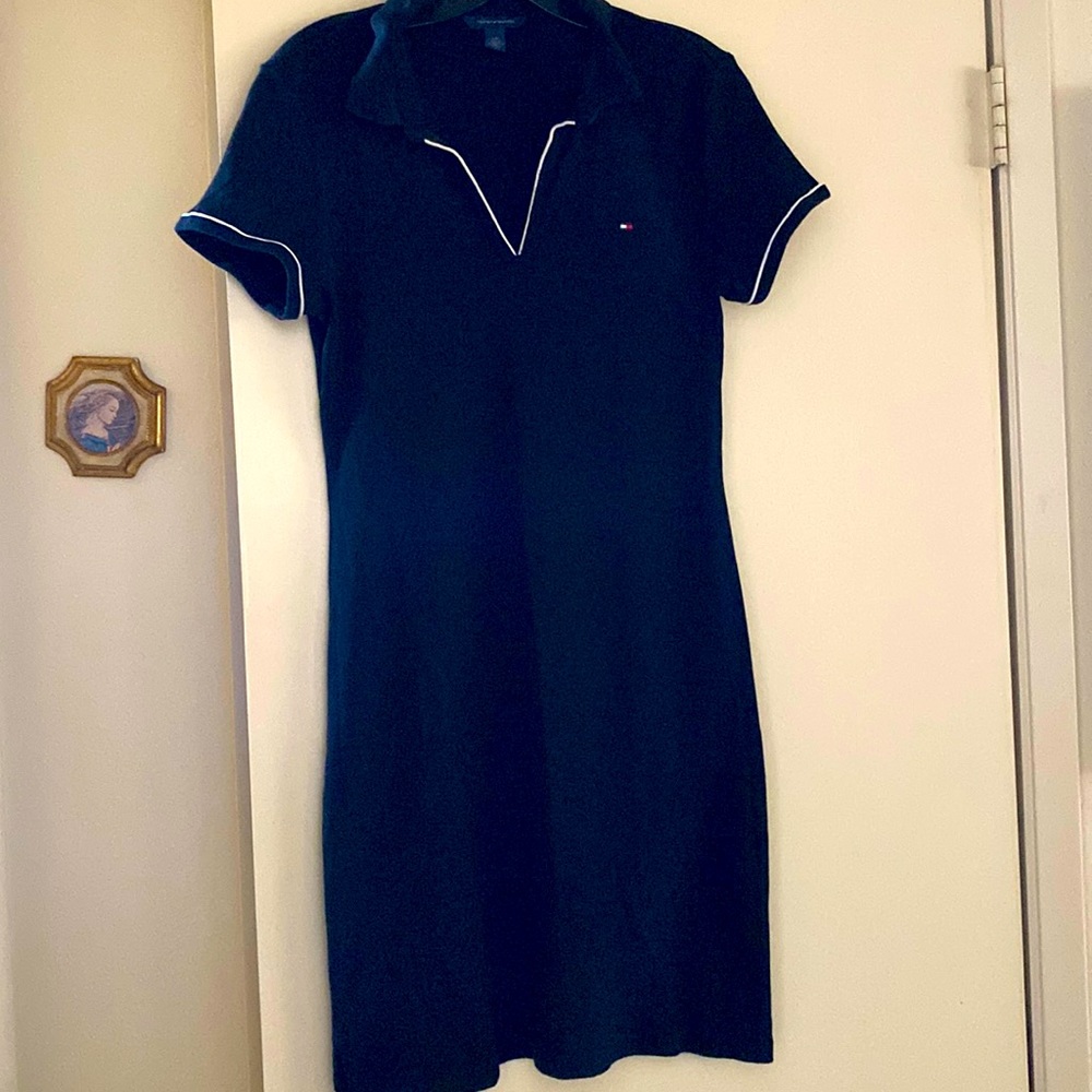 Tommy Hilfiger Black Polo Collar Cuffed Sleeve Mini Dress